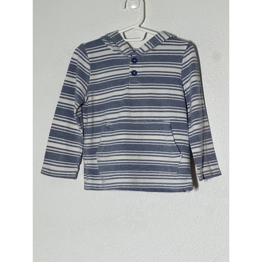 Gap Kids Blue White Striped Hooded Long Sleeve Cotton Shirt Kangaroo Pocket